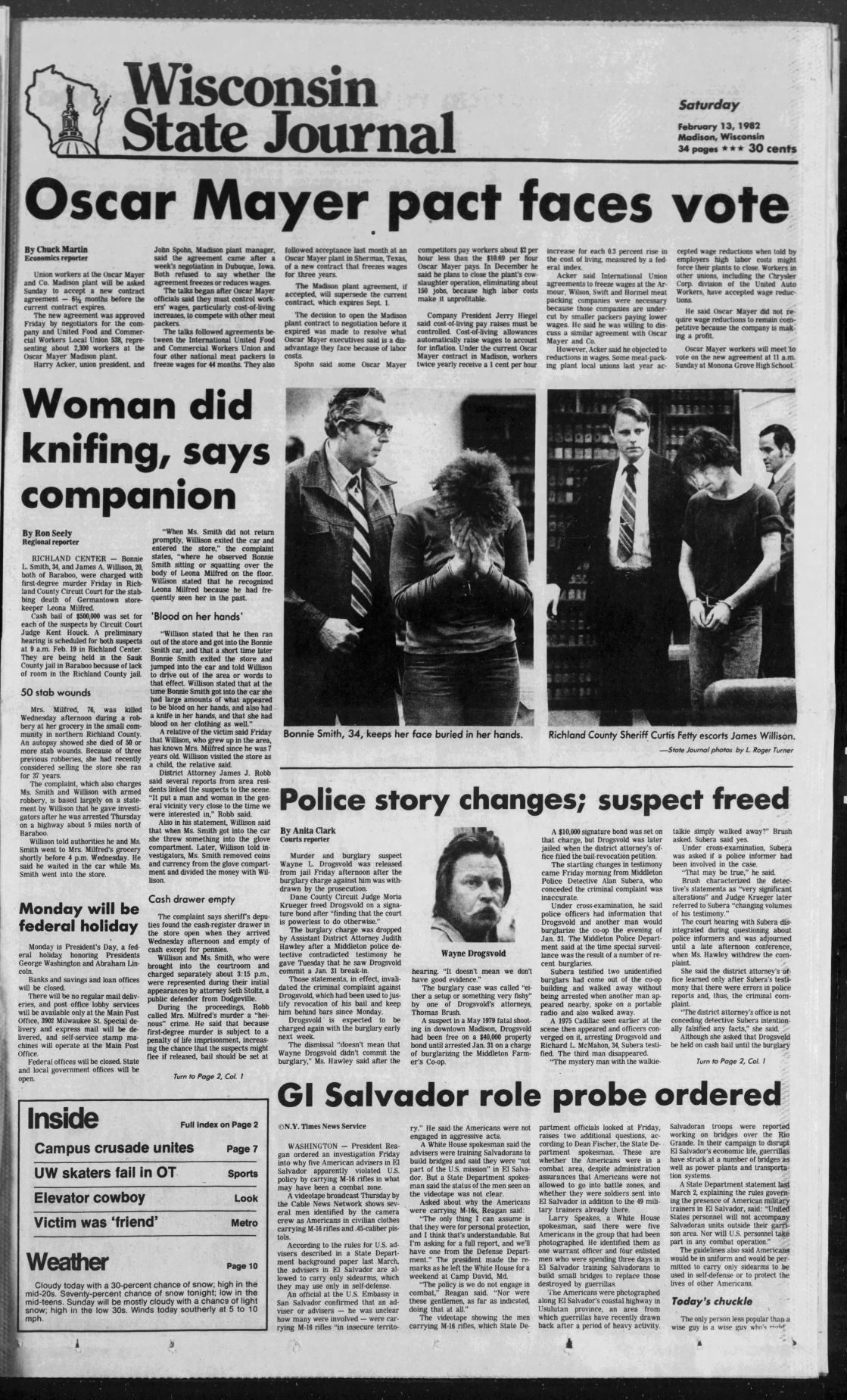 State Journal front page, Feb. 13, 1982
